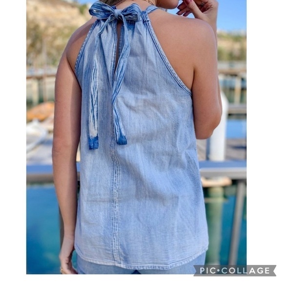 Blue Sleeveless Halter Tank Top - Picture 5 of 5